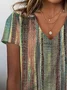 Women Striped Short Sleeve Tee T-shirt V Neck Printing Casual Summer Graphic Tee Top