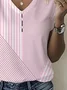 Women Striped Short Sleeve Tee T-shirt V Neck Printing Casual Summer Graphic Tee Top