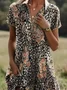 Women Floral Short Sleeve Summer Printing Dress Shawl Collar Daily Casual Knee Length A-Line Dress