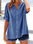 Women Plain Short Sleeve Shirt Summer V Neck Daily Casual Top