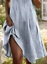 Women Striped Short Sleeve Summer Printing Dress Shawl Collar Daily Casual Knee Length A-Line Dress