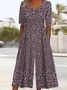 Women's Floral V Neck Half Sleeve Casual Summer Jumpsuit