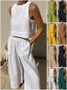 Women Plain Two-Piece Set Daily Sleeveless Casual Summer Top With Pants Matching Set