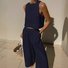 Women Plain Two-Piece Set Daily Sleeveless Casual Summer Top With Pants Matching Set