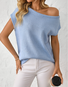 Women's knitwear Y2K summer knit sweater curved beaded ice silk fabric knitted pullover oblique shoulder round neck top