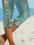 Women Floral Capris Elastic Waist Pant Casual Summer Trousers