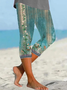 Women Floral Capris Elastic Waist Pant Casual Summer Trousers