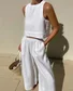 Women Plain Two-Piece Set Daily Sleeveless Casual Summer Top With Pants Matching Set