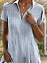 Women Striped Short Sleeve Summer Printing Dress Shawl Collar Daily Casual Knee Length A-Line Dress