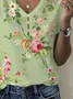 Women Floral Short Sleeve Tee T-shirt V Neck Printing Casual Summer Graphic Tee Top