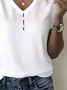 Women Plain Short Sleeve Tee T-shirt V Neck Printing Casual Summer Top