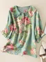Women Floral Short Sleeve Shirt Summer Printing Shawl Collar Daily Casual Top