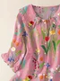Women Floral Short Sleeve Shirt Summer Printing Shawl Collar Daily Casual Top