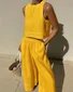 Women Plain Two-Piece Set Daily Sleeveless Casual Summer Top With Pants Matching Set