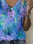 Women Floral Short Sleeve Tee T-shirt V Neck Printing Casual Summer Graphic Tee Top