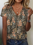 Women Floral Short Sleeve Tee T-shirt V Neck Printing Casual Summer Graphic Tee Top