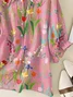 Women Floral Short Sleeve Shirt Summer Printing Shawl Collar Daily Casual Top