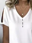 Women Plain Short Sleeve Tee T-shirt V Neck Printing Casual Summer Top