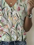 Women Floral Short Sleeve Tee T-shirt V Neck Printing Casual Summer Graphic Tee Top