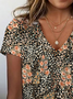 Women Floral Short Sleeve Tee T-shirt V Neck Printing Casual Summer Graphic Tee Top