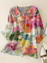 Women Floral Short Sleeve Shirt Summer Printing Shawl Collar Daily Casual Top