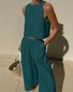 Women Plain Two-Piece Set Daily Sleeveless Casual Summer Top With Pants Matching Set