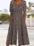 Women's Floral V Neck Half Sleeve Casual Summer Jumpsuit