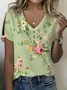 Women Floral Short Sleeve Tee T-shirt V Neck Printing Casual Summer Graphic Tee Top