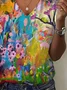 Women Floral Short Sleeve Tee T-shirt V Neck Printing Casual Summer Graphic Tee Top