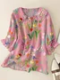 Women Floral Short Sleeve Shirt Summer Printing Shawl Collar Daily Casual Top