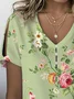 Women Floral Short Sleeve Tee T-shirt V Neck Printing Casual Summer Graphic Tee Top