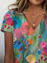 Women Floral Short Sleeve Tee T-shirt V Neck Printing Casual Summer Graphic Tee Top