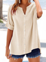 Women Plain Short Sleeve Shirt Summer V Neck Daily Casual Top