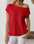 Women's knitwear Y2K summer knit sweater curved beaded ice silk fabric knitted pullover oblique shoulder round neck top