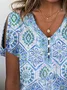 Women Floral Short Sleeve Tee T-shirt V Neck Printing Casual Summer Graphic Tee Top