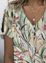 Women Floral Short Sleeve Tee T-shirt V Neck Printing Casual Summer Graphic Tee Top