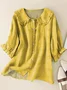 Women Floral Short Sleeve Shirt Summer Shawl Collar Daily Casual Top