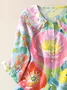 Women Floral Short Sleeve Shirt Summer Printing Shawl Collar Daily Casual Top