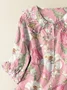 Women Floral Short Sleeve Shirt Summer Printing Shawl Collar Daily Casual Top