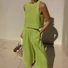 Women Plain Two-Piece Set Daily Sleeveless Casual Summer Top With Pants Matching Set
