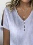 Women Striped Short Sleeve Tee T-shirt V Neck Printing Casual Summer Graphic Tee Top