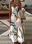 Women Floral Sleeveless Summer Printing Dress V Neck Daily Casual Maxi Slip Dress X-Line Dress