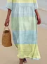 Women Striped Half Sleeve Summer Printing Dress Crew Neck Daily Casual Maxi H-Line Dress
