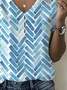 Women Geometric Short Sleeve Tee T-shirt V Neck Printing Casual Summer Graphic Tee Top