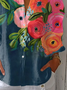 Women Floral Three Quarter Sleeve Shirt Spring/Fall Printing Shirt Collar Daily Casual Top