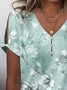 Women Floral Short Sleeve Tee T-shirt V Neck Printing Casual Summer Graphic Tee Top