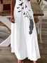 Women Bird Sleeveless Summer Printing Dress V Neck Daily Casual Maxi Slip Dress X-Line Dress