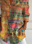 Women Floral Long Sleeve Shirt Spring/Fall Buckle Shirt Collar Daily Casual Top