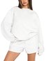 Women Plain Two-Piece Set Daily Long Sleeve Casual Spring/Fall Top With Pants Matching Set