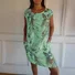 Women Leaf Sleeveless Summer Pocket Stitching Dress Crew Neck Daily Casual Mini Fit & Flare Dress A-Line Dress